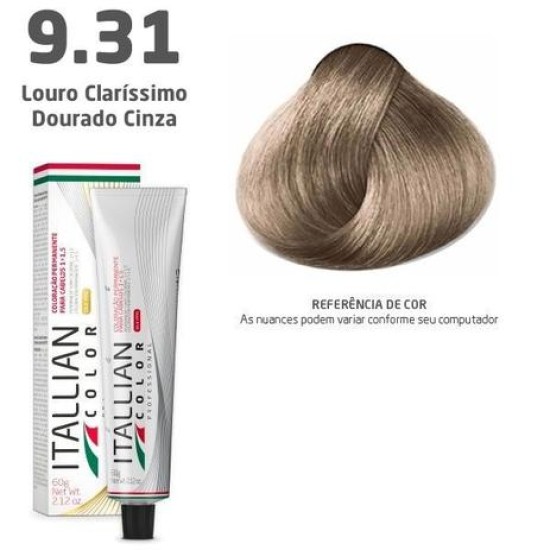 COLORAÇÃO ITALLIAN COLOR 60G LOURO CLARISSIMO DOURADO CINZA 9.31